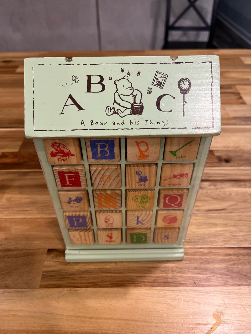 Vintage Classic Disney Winnie the Pooh Wooden Alphabet Block Set with Case